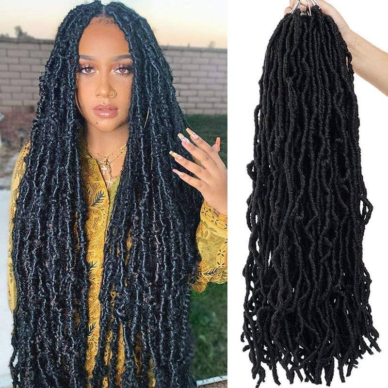Youngther New Faux Locs Crochet Hair 24 inch 7 Packs Soft Crochet Locs For Natural Butterfly Locs Style  Pre Looped Goddess Locs Crocher Hair For Balck Women Synthetic Braiding Hair Extensions